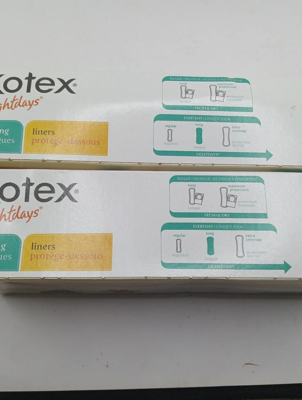 Kotex Lightdays Long Unscented Pantiliners 2 Packs Of 18 Each NEW
